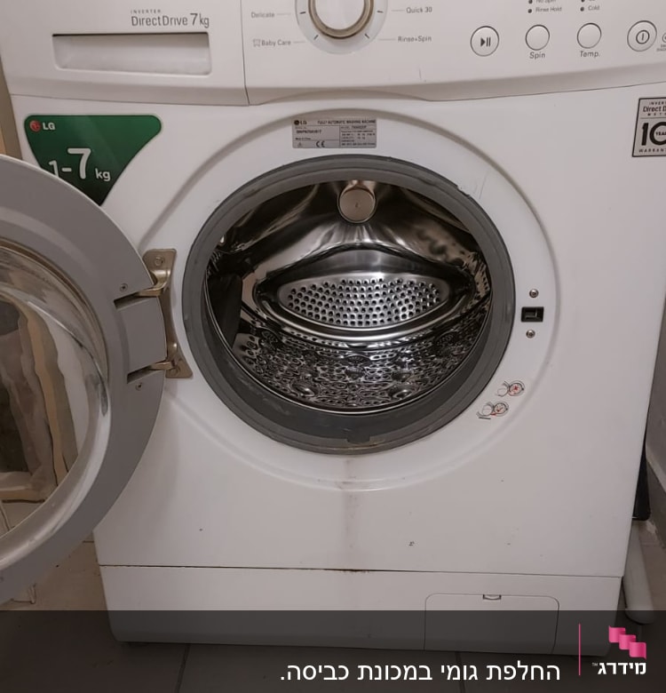 מכונת כביסה פתוחה עם לוח בקרה וכפתורים